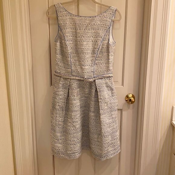 Theia Cream Tweed A-line Sleeveless Blue Dress - Picture 1 of 4